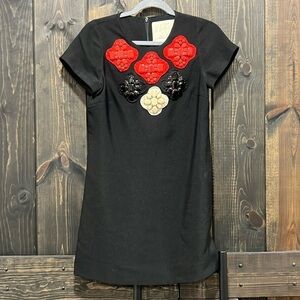 Vtg Karta Shift‎ Dress M Embellished Beaded Mini Polyester Black Holiday Formal